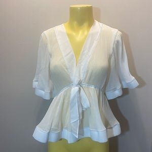 White Top with Ruffle Hem Tie